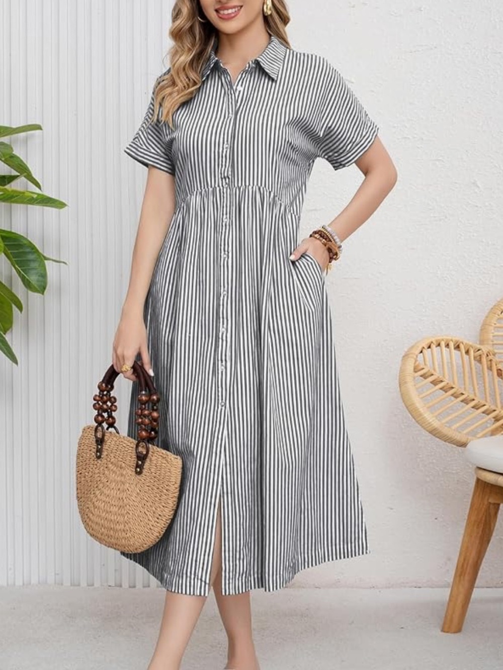 ebossy NWT Blue White Striped Shirt Dress XL & Large Button Down